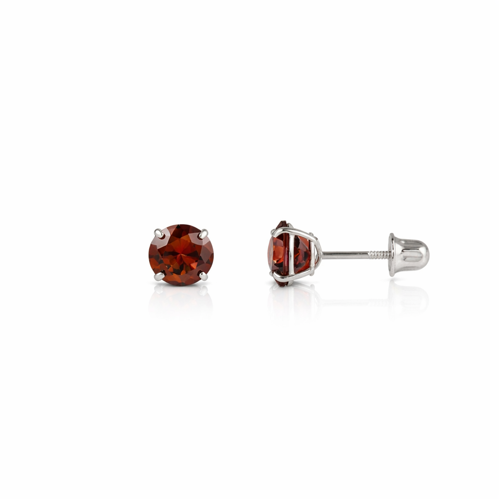 14K Solid White Gold 3mm Round Birthstone Stud Earrings with screw back
