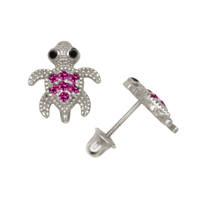 14k Yellow or White Gold Turtle CZ Stud Earrings