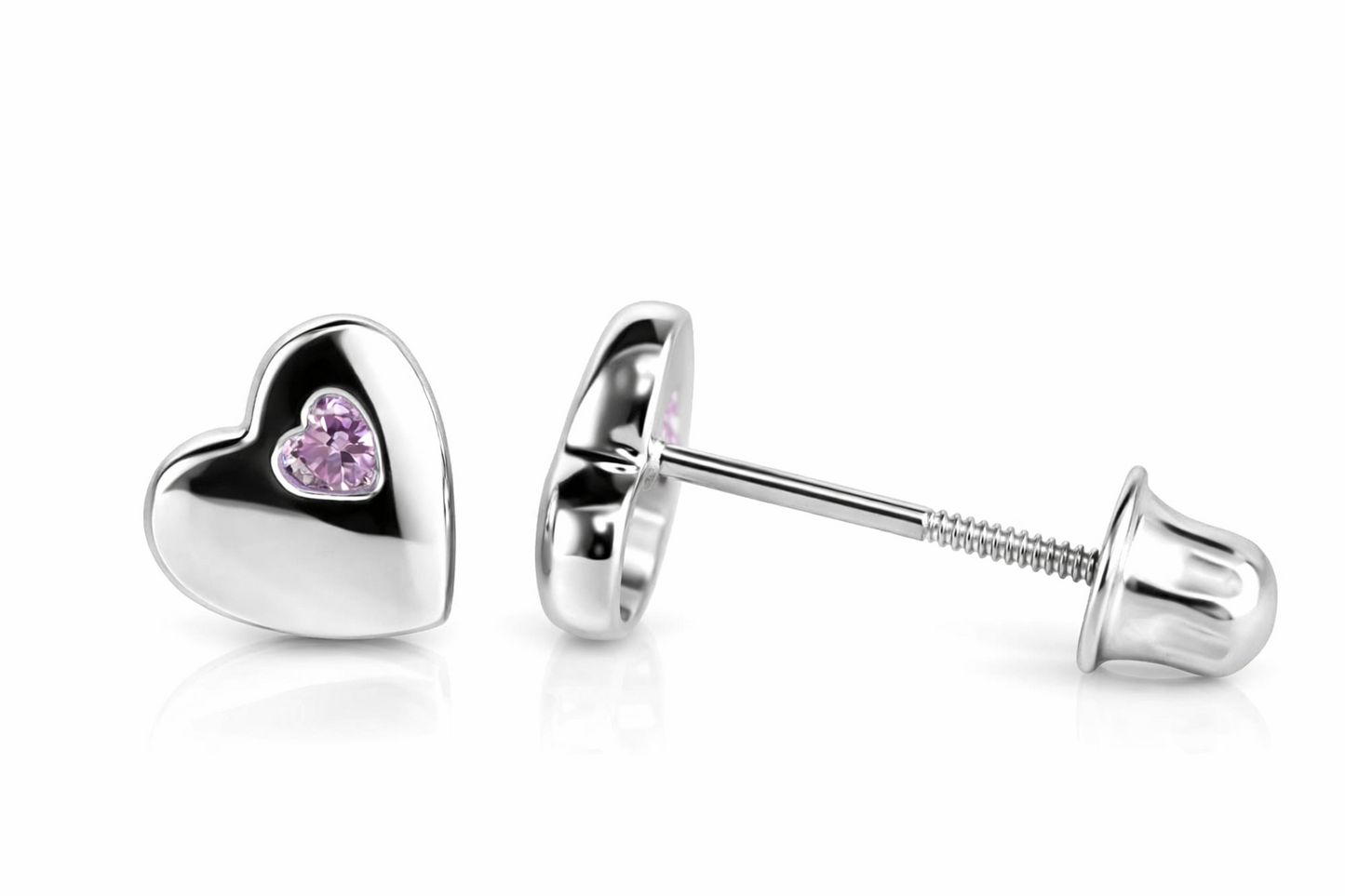 14K White or Yellow Gold Heart Shape CZ Stud Earrings