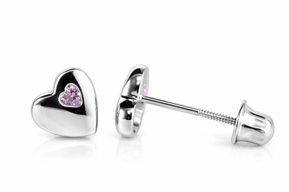 14K White or Yellow Gold Heart Shape CZ Stud Earrings