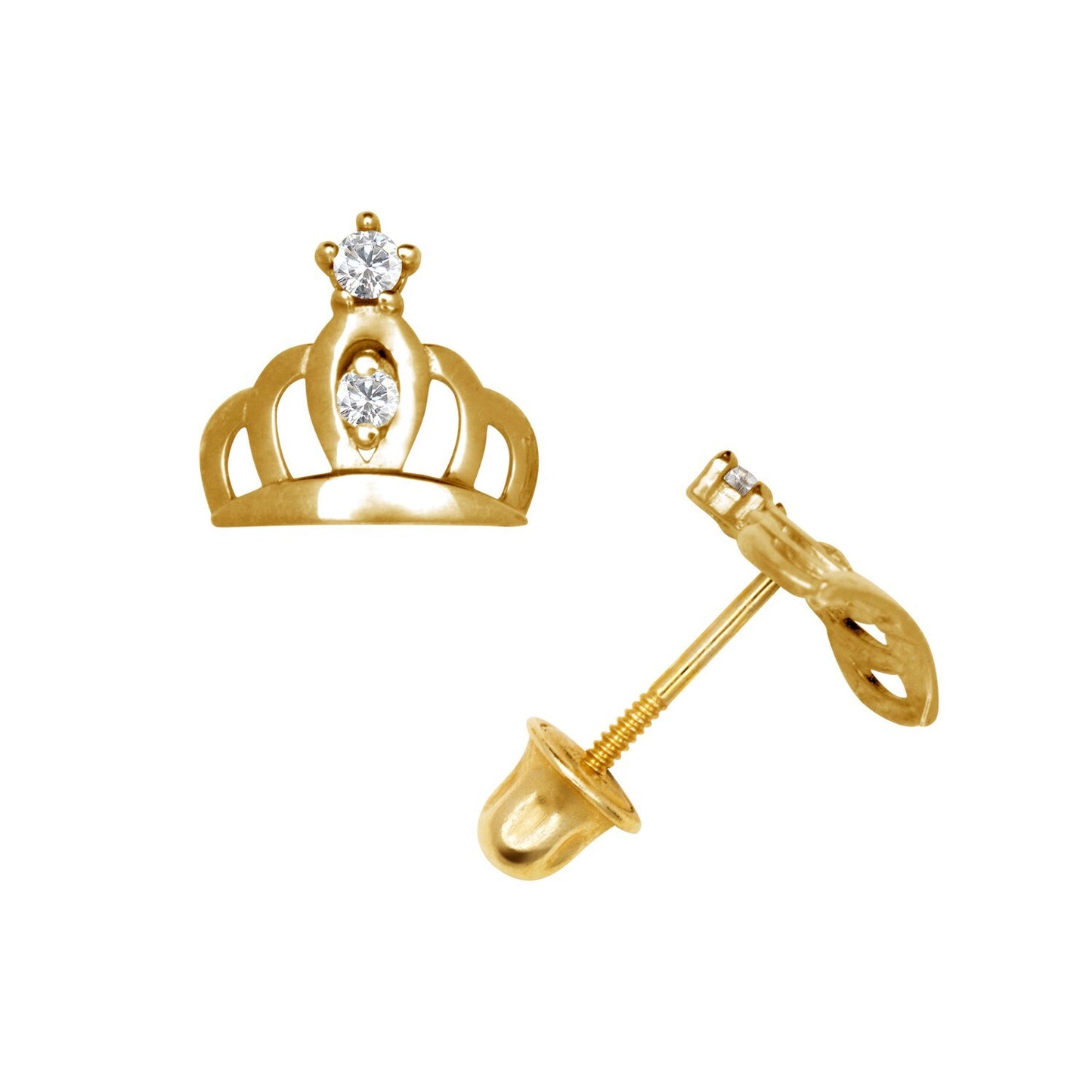 14K Yellow & White Gold Beautiful CZ Crown Stud Earrings for Women