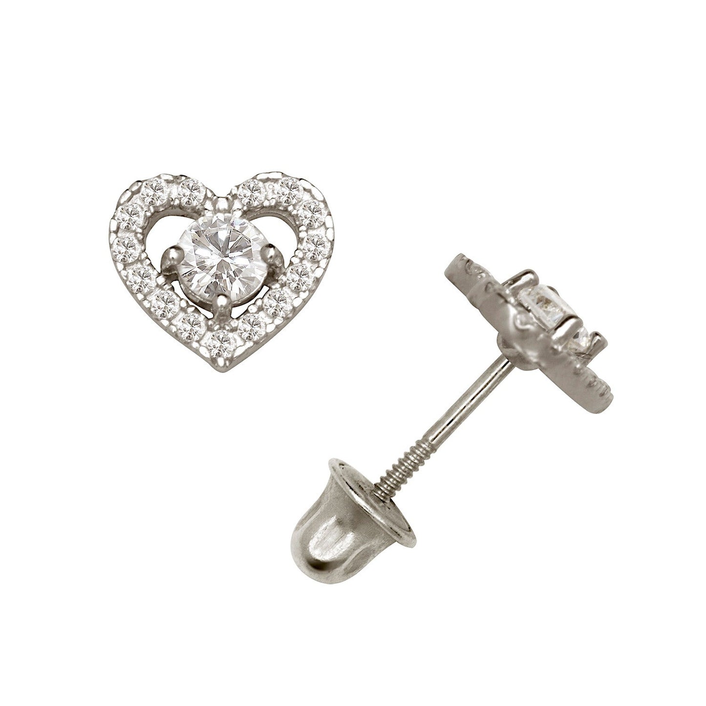 14K Yellow & White Gold CZ Heart Shaped Stud Earrings for Women