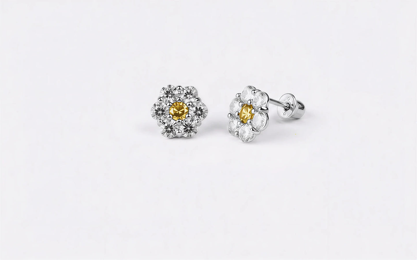 14K White Gold Beautiful Flower CZ Stud Earrings for Women