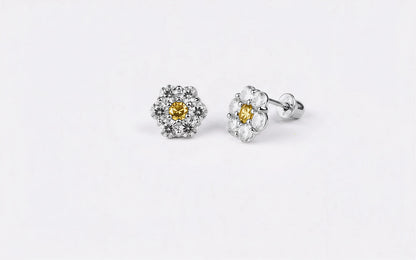 14K White Gold Beautiful Flower CZ Stud Earrings for Women