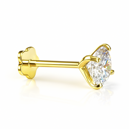 14K Yellow Gold Round Moissanite Barbell Earring With Screw Back