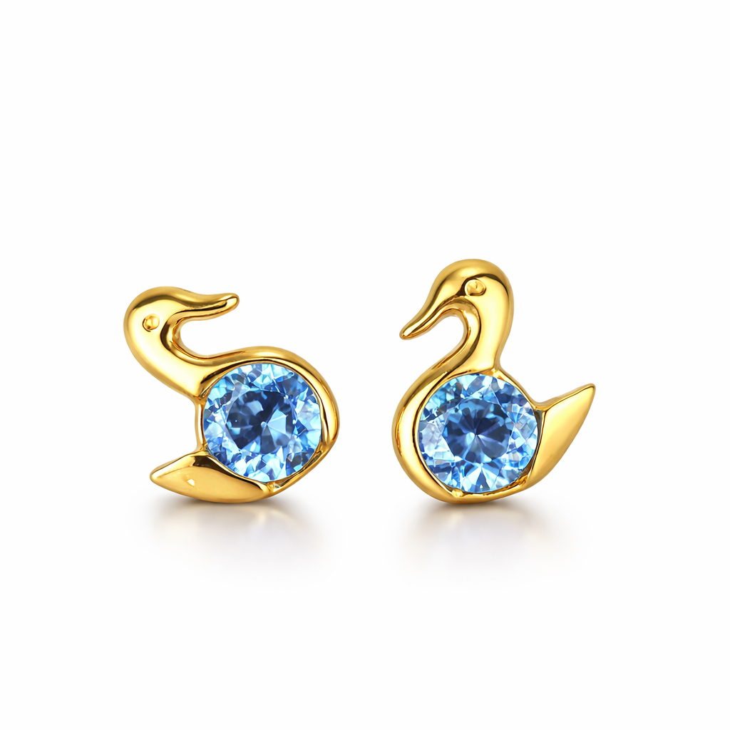 14k Yellow Gold Duck Birthstone Stud Earrings Screw Back