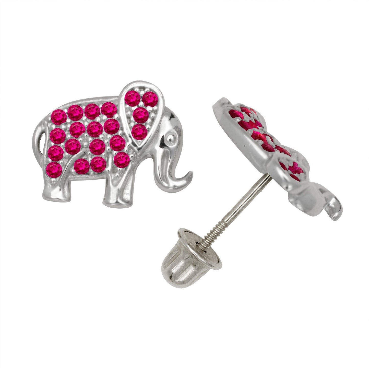 14K Yellow & White Gold Classic Elephant Studs Screw Back Earrings for Women