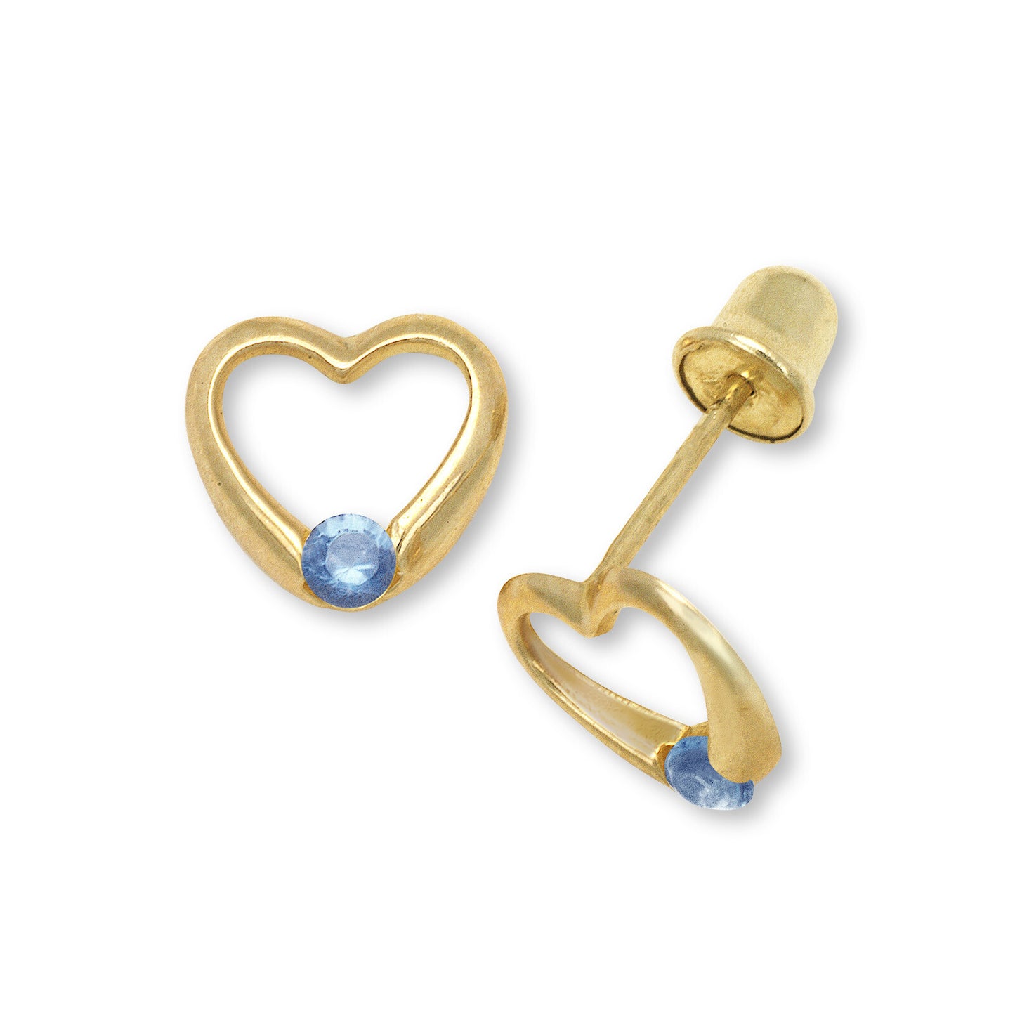 14k Yellow Gold CZ Open Heart Stud Earrings