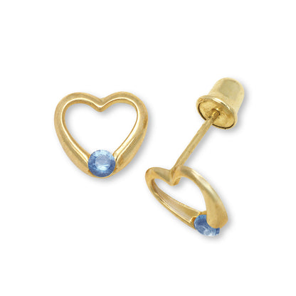 14k Yellow Gold CZ Open Heart Stud Earrings