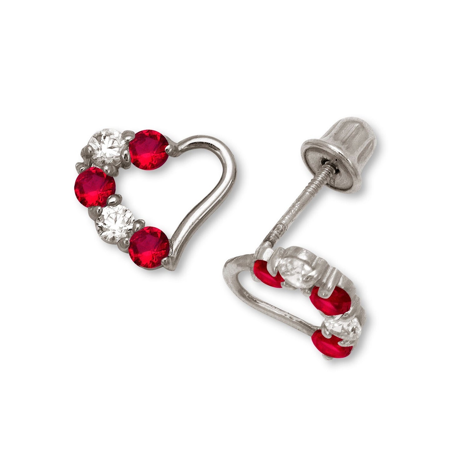 14K Yellow & White Gold Heart Stud Earrings for Girls