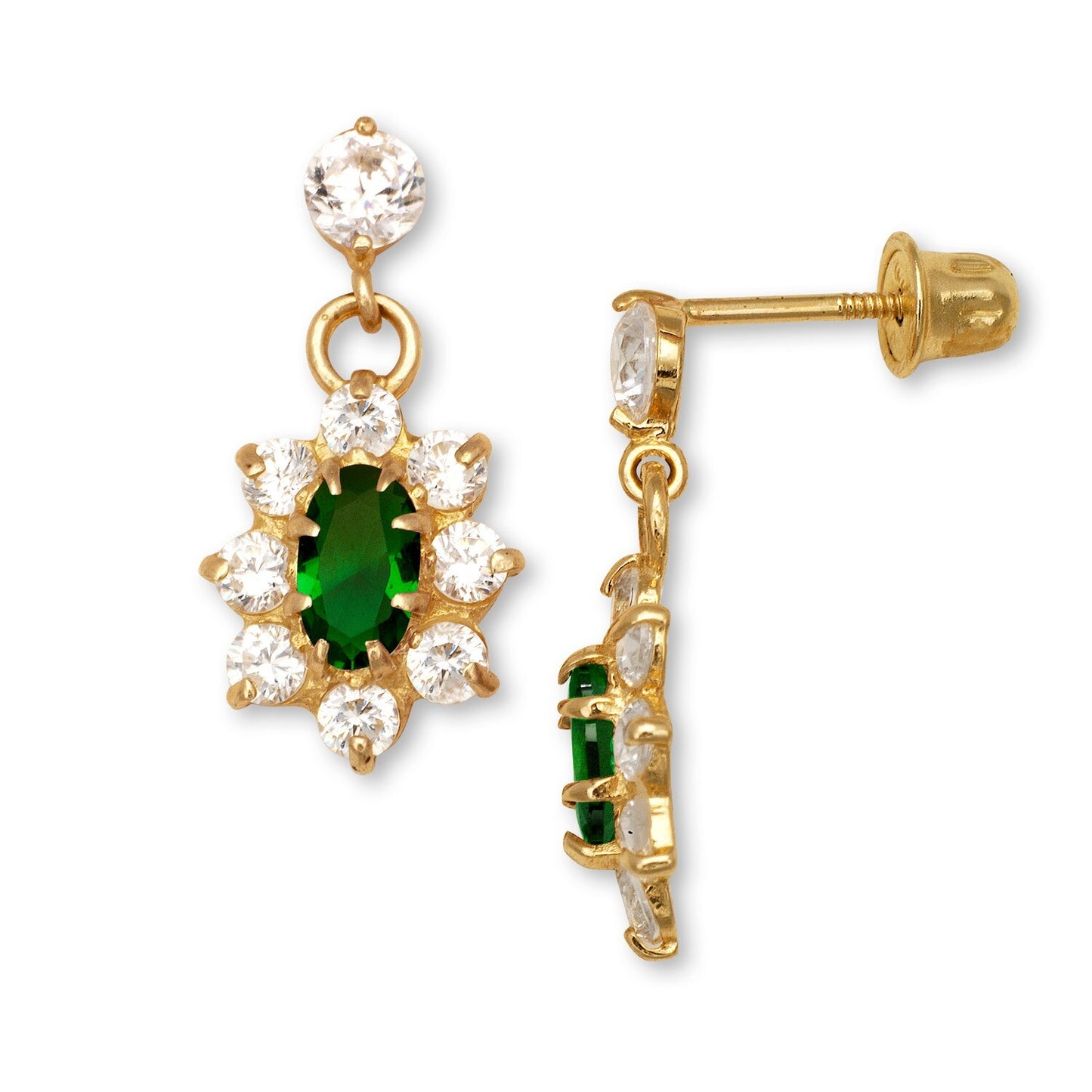 14K Yellow & White Gold Dangle Flower Shape Earrings for Women