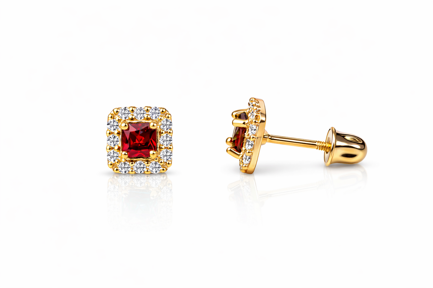 14k Yellow Gold Cushion Stud Earrings with Screw Back