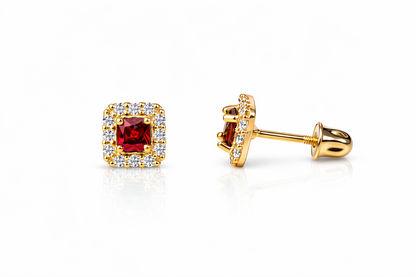 14k Yellow Gold Cushion Stud Earrings with Screw Back