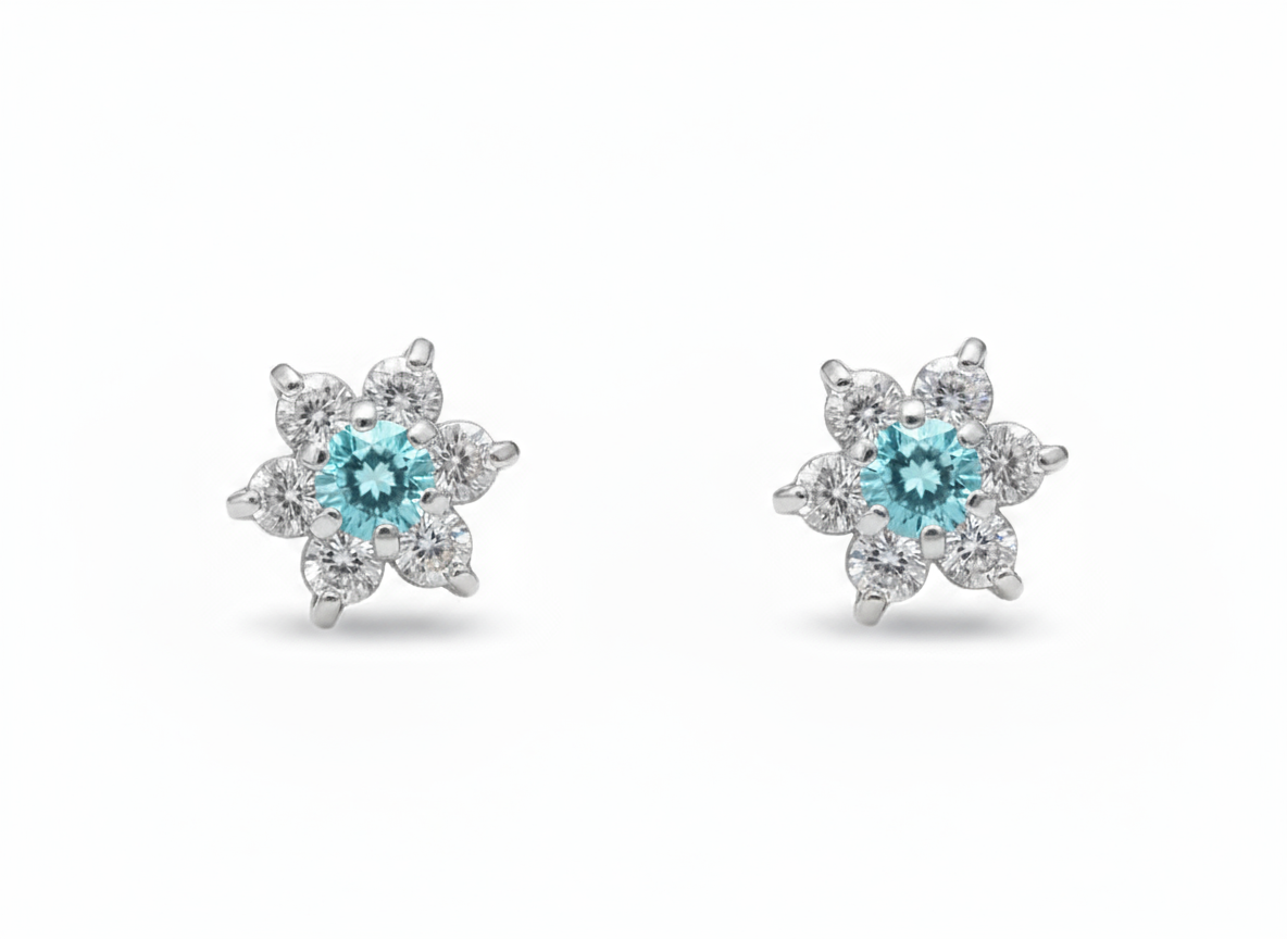 14k White Gold Beautiful Flower Shaped Stud Earrings for Women
