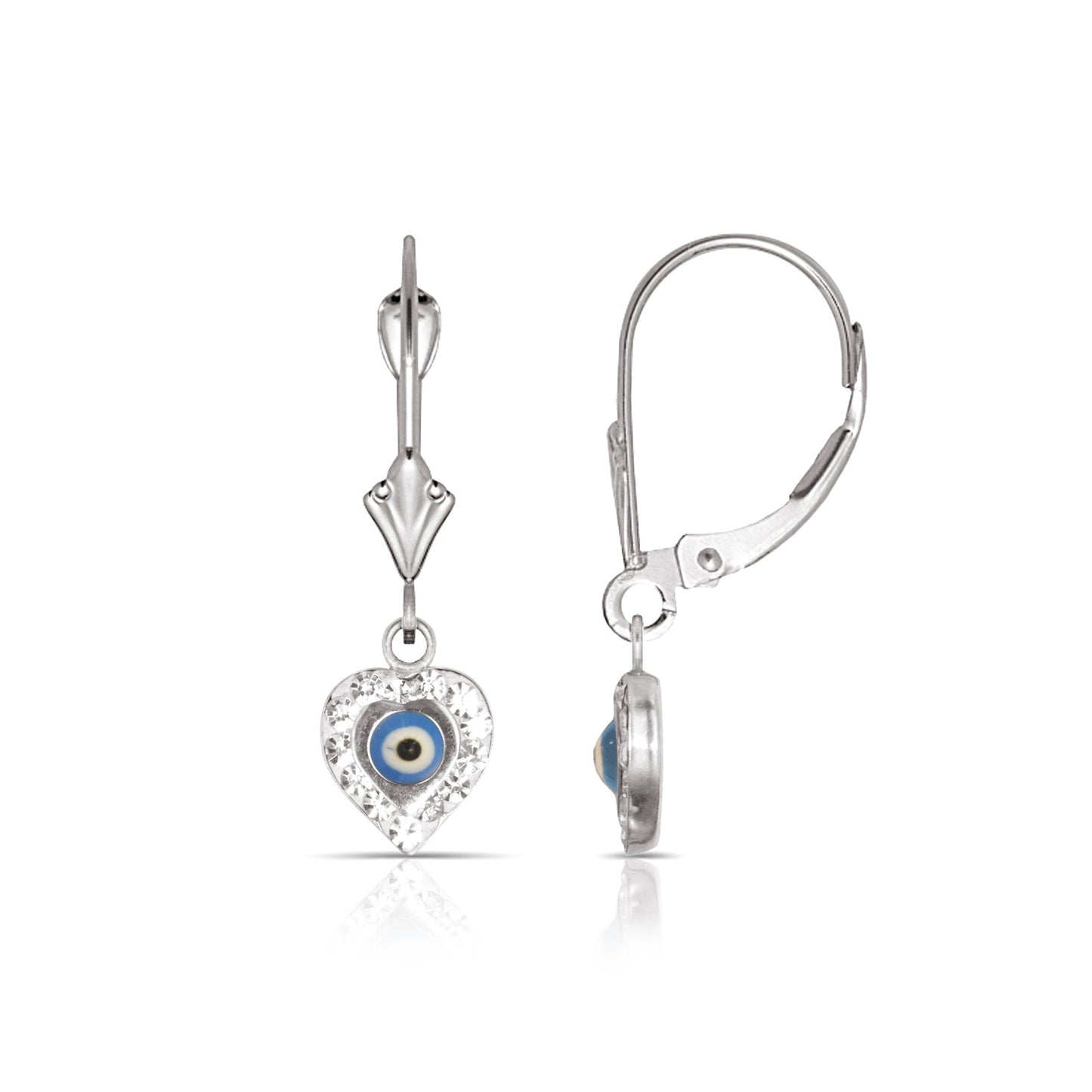 Heart Evil Eye 14K Yellow/white Gold Dangle Earrings