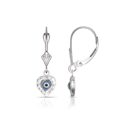 Heart Evil Eye 14K Yellow/white Gold Dangle Earrings