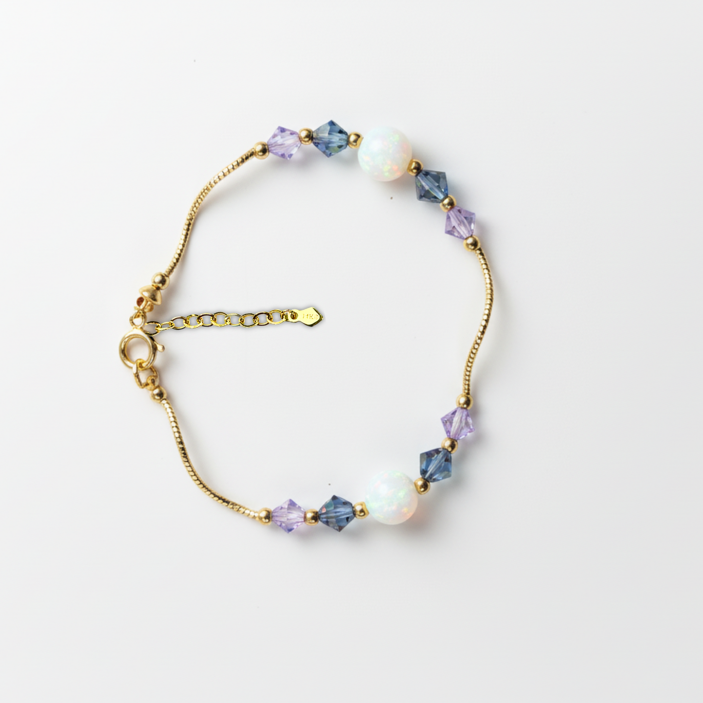 14k Yellow Gold Baby Bracelet Opal and Crystals from Swarovski -With Extension