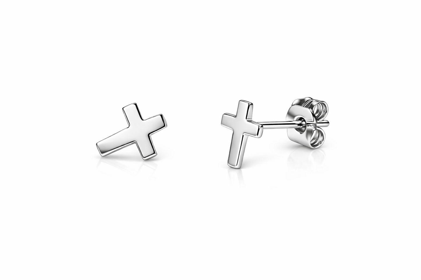 14K Yellow / White / Rose Gold Cross Stud Earrings