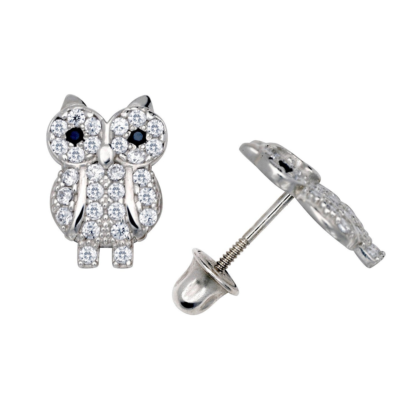 14K Yellow & White Gold Elegant Owl Shaped Studs Earrings for Women