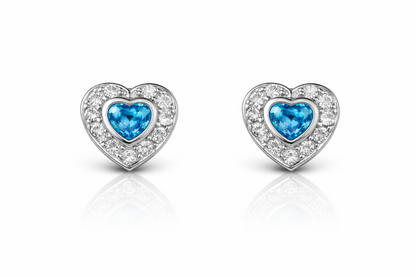 14k Solid White Gold Halo Heart Stud Earrings