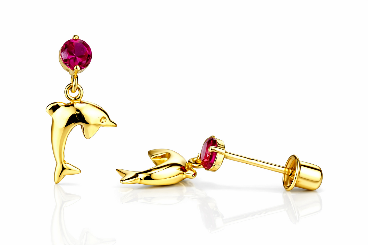 14k Yellow or White Gold CZ Dolphin Stud Earring