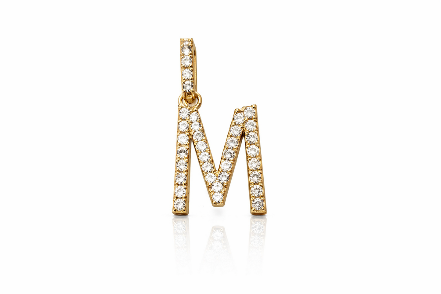 14k Yellow Gold Initial Letter CZ Pendant: Medium