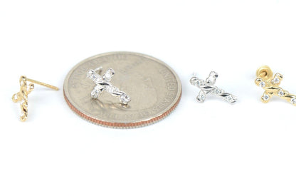 14K Yellow White Gold Cubic Zirconia CZ Cross Earrings
