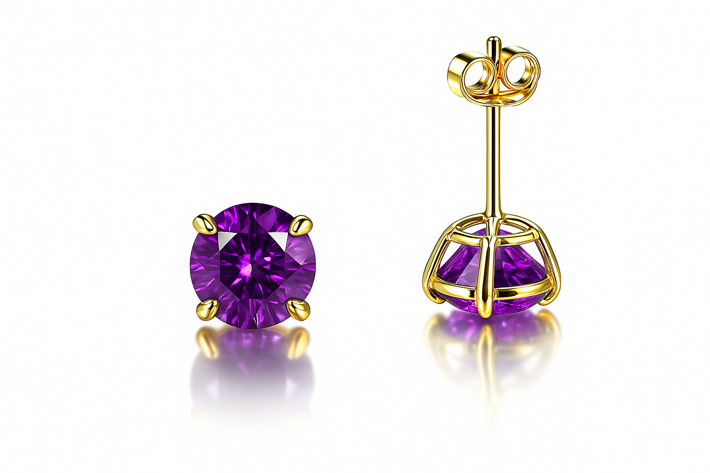 14K Yellow Gold 6mm Round Birthstone CZ Push Back Earrings for Women