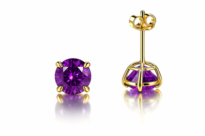 14K Yellow Gold 6mm Round Birthstone CZ Push Back Earrings for Women