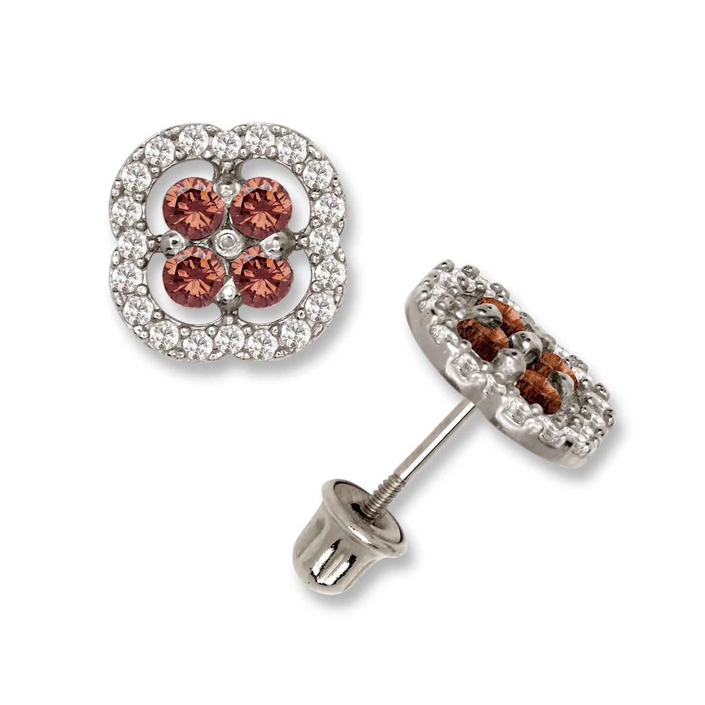 14K Yellow & White Gold CZ Squared Screw Back Stud Earrings for Women