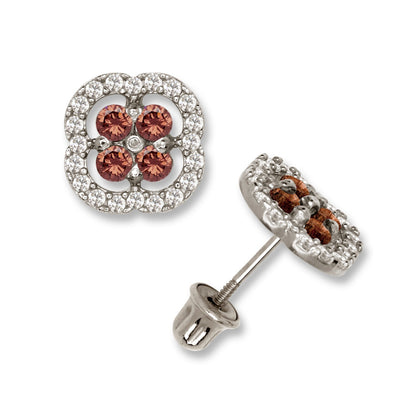 14K Yellow & White Gold CZ Squared Screw Back Stud Earrings for Women