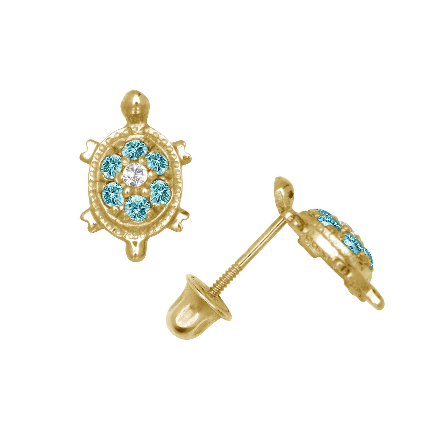 14k Yellow or White Gold Turtle CZ Stud Earrings