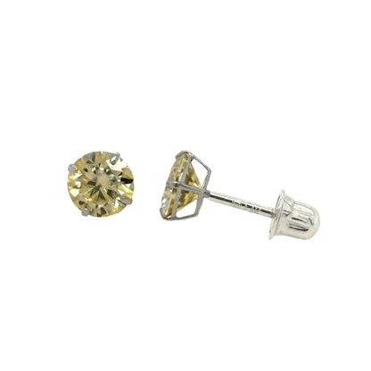 14K Gold GRA Certified D-VVS1 Lemon Yellow Moissanite Screw Back Studs Earrings