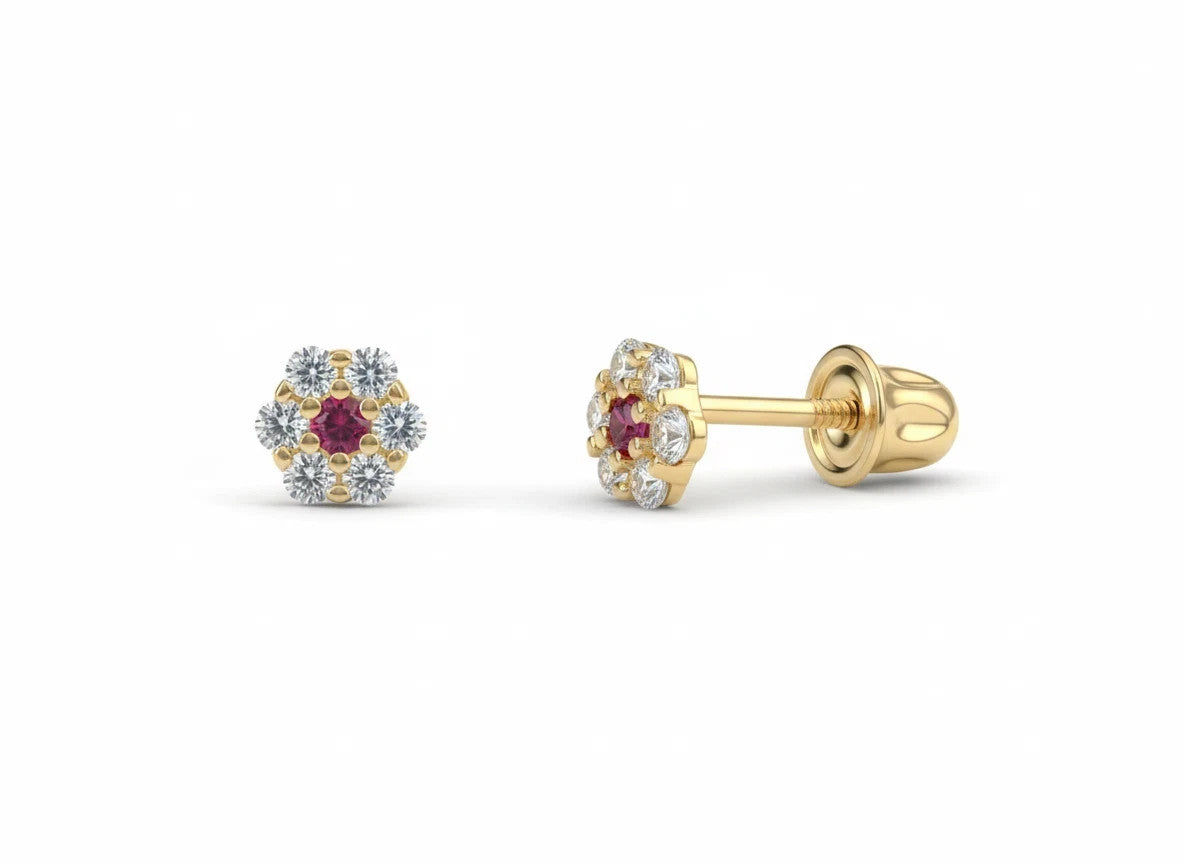 14K Yellow Gold Flower Shaped  Screw Back Stud Earrings for Women