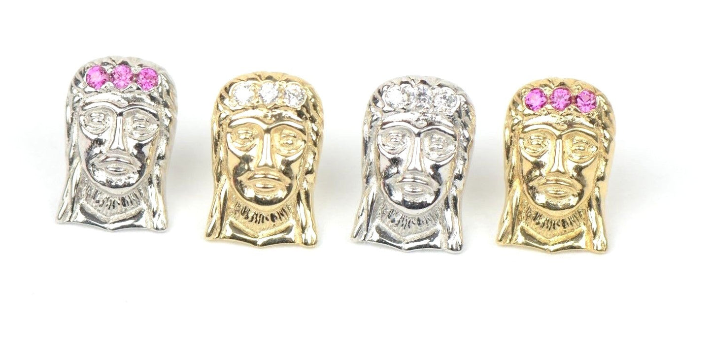14k Yellow or White Gold Jesus Face CZ Stud Earrings