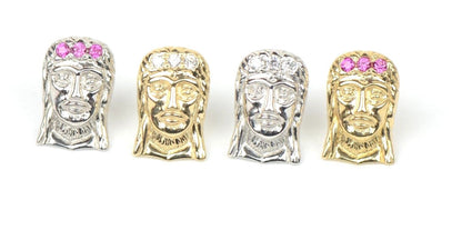 14k Yellow or White Gold Jesus Face CZ Stud Earrings