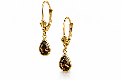 14KYellow Gold Leverback;Birthstone Tear Drop shape Dangle Earrings High Quality