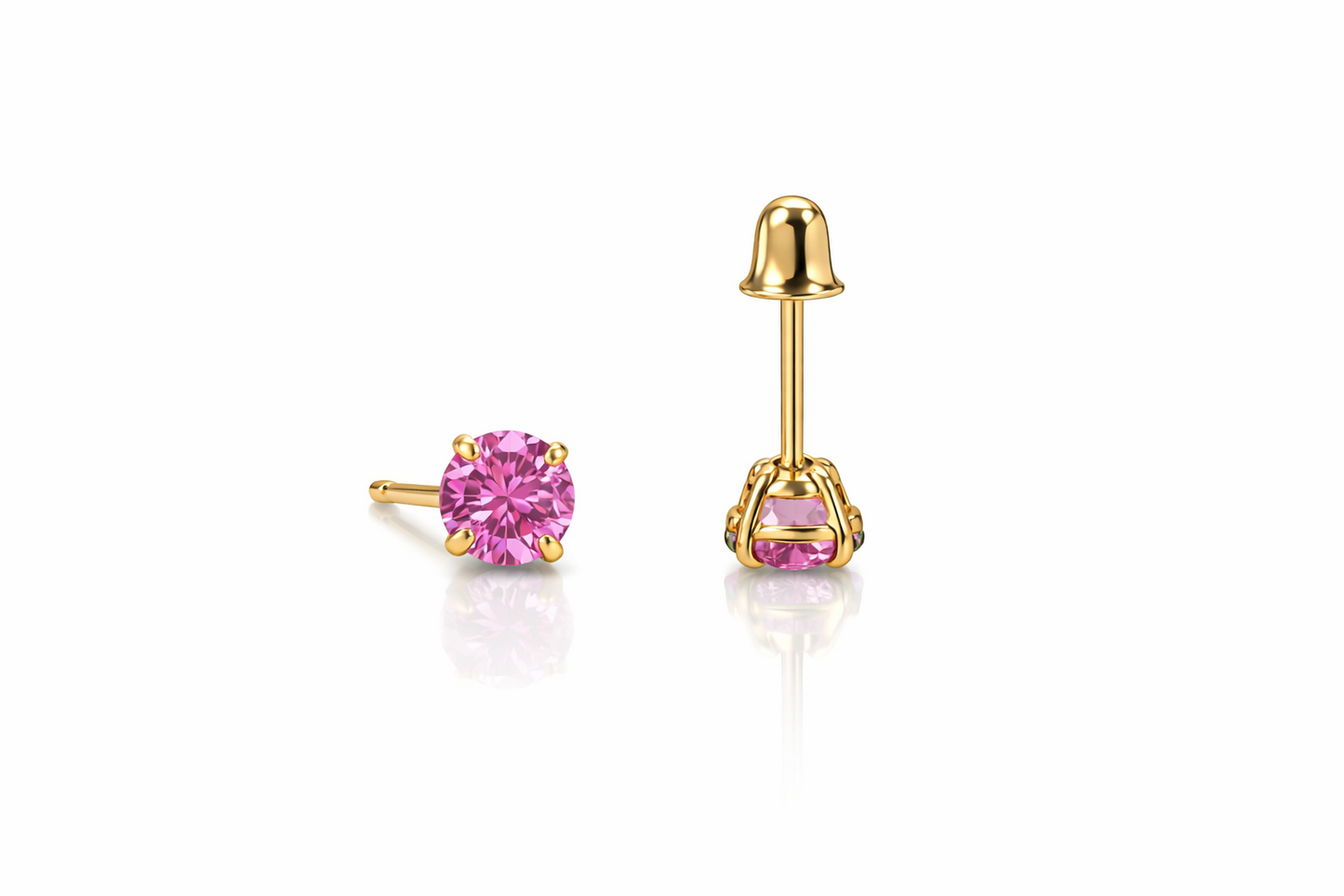 14K Solid Yellow Gold 4mm Round Birthstone screw back Earrings