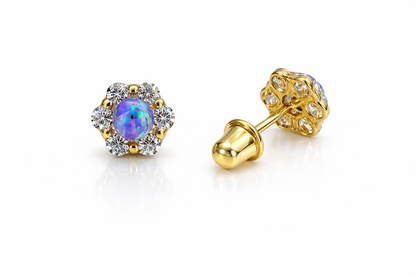 14k Yellow Gold Opal Stud Earrings/ Screw Back