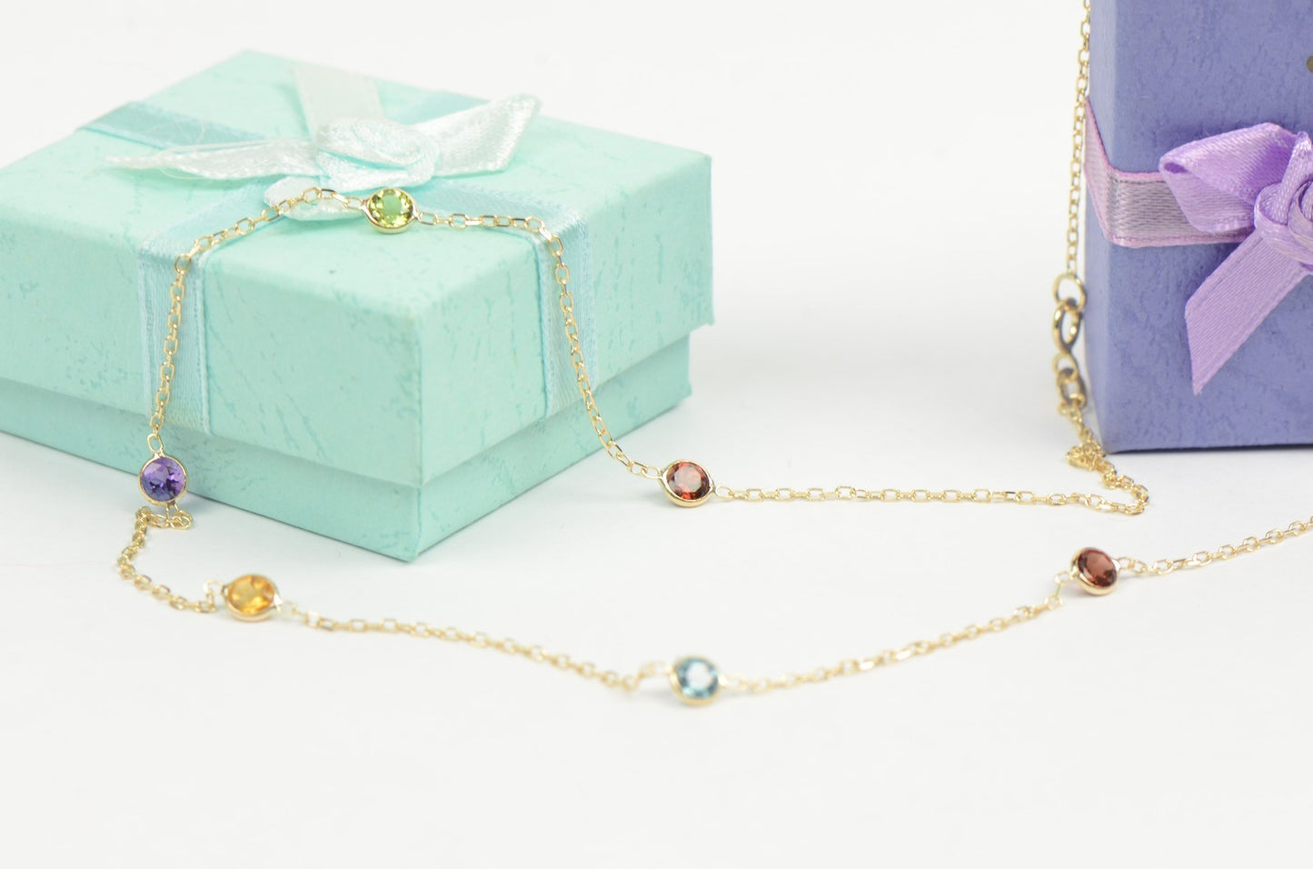 14k yellow gold yard necklace 18 cz chain Semi -Precious Stones