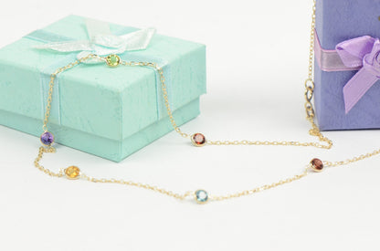 14k yellow gold yard necklace 18 cz chain Semi -Precious Stones