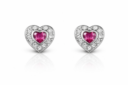 14k Solid White Gold Halo Heart Stud Earrings