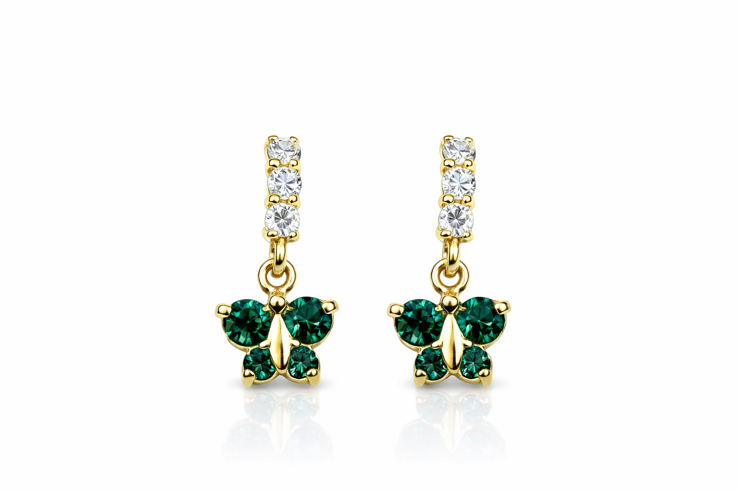 14K Yellow Gold Birthstone Butterfly Dangle Earrings