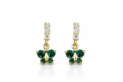14K Yellow Gold Birthstone Butterfly Dangle Earrings