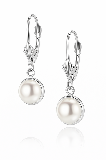 14k Yellow Gold Genuine White Natural Pearl Dangle Earrings