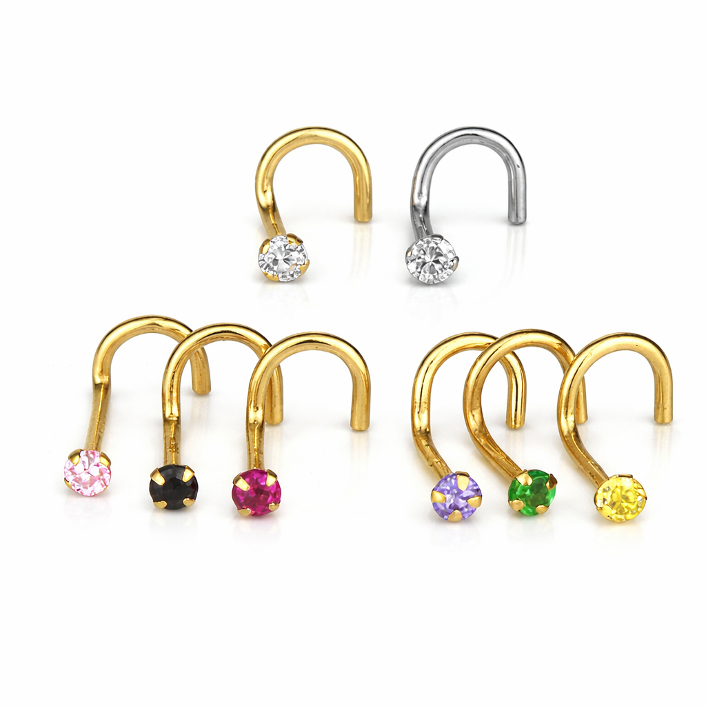 14k Yellow Gold Round Multi Colored CZ Nose Piercing