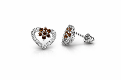 14K Yellow Gold Stud Heart Shape CZ Stud Earrings