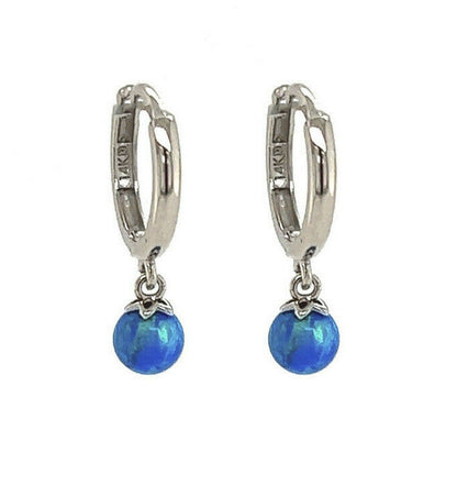 14k Yellow / White Gold Blue Opal Huggie Dangle Earrings