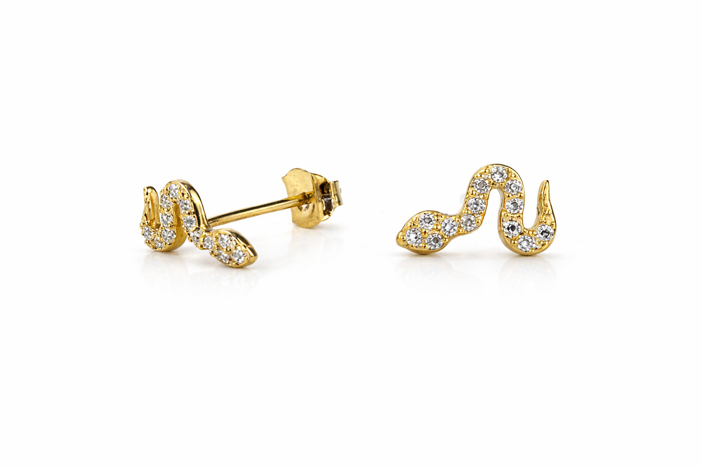 14k Yellow or White Gold Snake Stud Earring Push Back