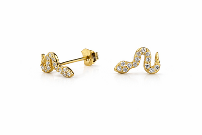 14k Yellow or White Gold Snake Stud Earring Push Back